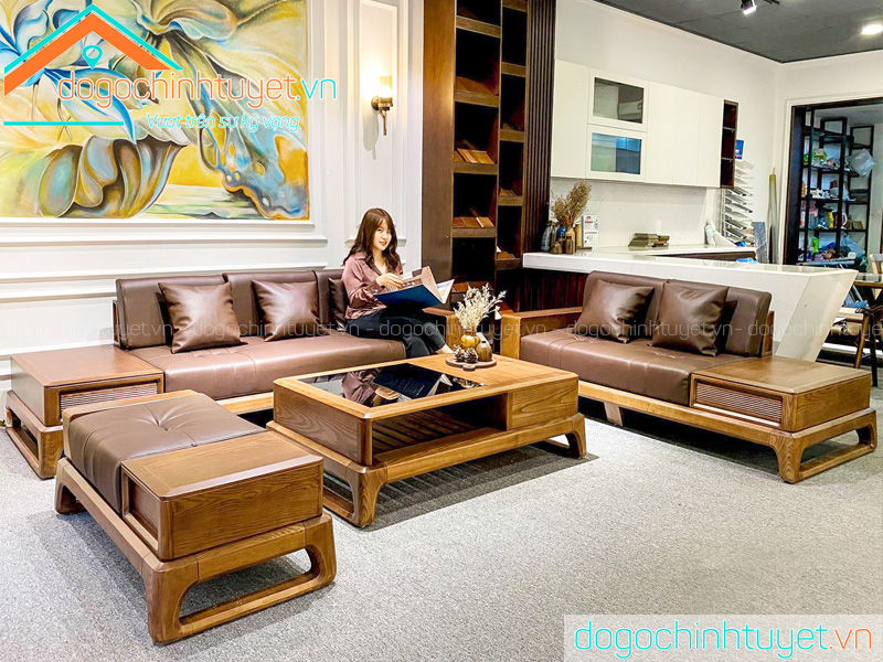 Bàn ghế sofa Thái Bình gỗ Sồi